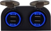 ProRide® 12V USB Stopcontact 4 Poorten - Tweevoudig Opbouw - 5V/2.1A - USB Autolader, Boot en Camper - Blauw