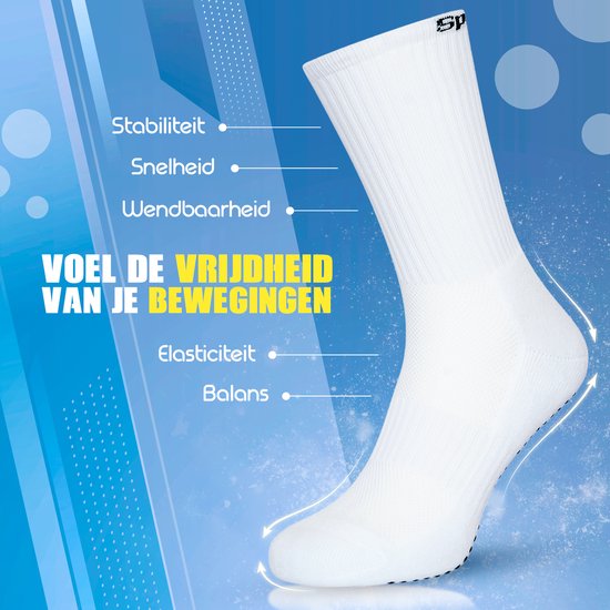 Chaussette à picots blanche offrant stabilité, vitesse, agilité, élasticité et équilibre.