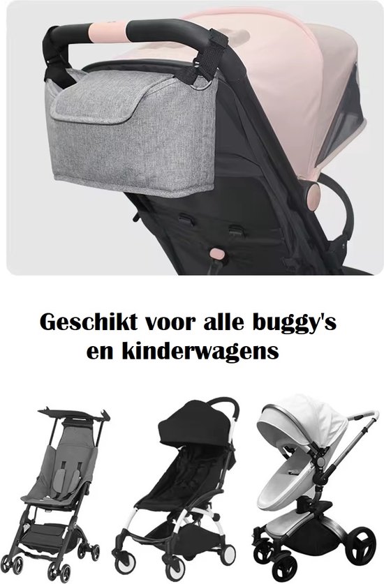 Organisateur Poussette Universel Gris – Sac Rangement Landau Multi-Poches | Porte-Biberon, Couches, Téléphone & Accessoires Bébé