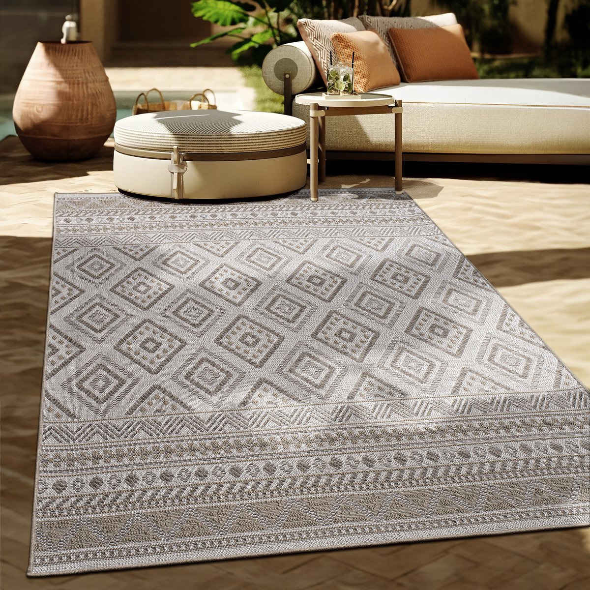 Paco Home In-& Outdoor Vloerkleed Balkon Terras Keukenvloerkleed Modern Boho Ethno Patroon 200 cm Rund