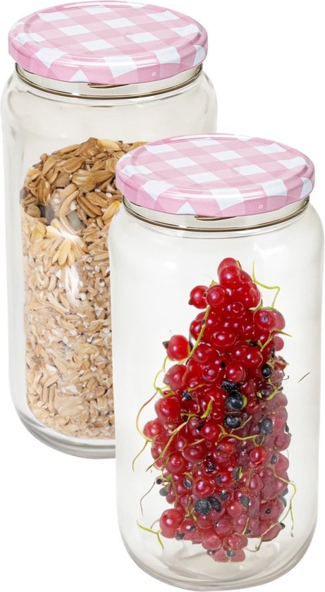 Hega Hogar Weckpot/voorraadpot Classico - 2x - 950 ml - kunststof - roze - D8 x H17 cm