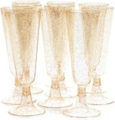 50 Plastic Champagneglazen met Gouden Glitter, 150ml - Herbruikbare Champagne Glazen voor Evenementen