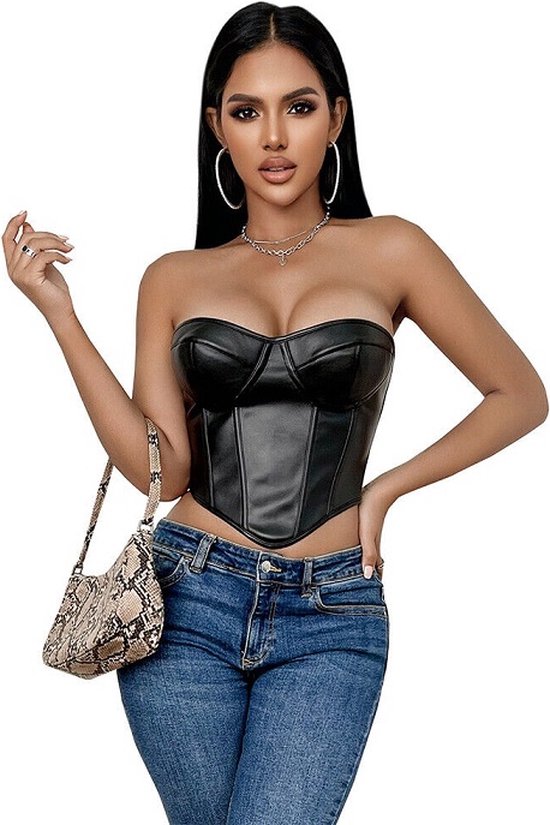 Corset haut court Top corset court aspect cuir noir Taille 42
