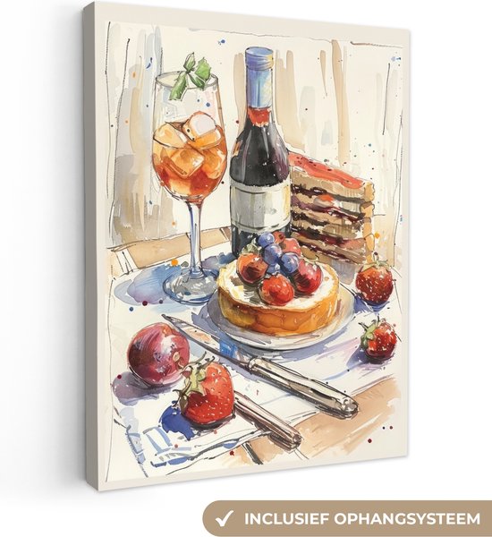 Canvas schilderij 30x40 cm - Wanddecoratie Dessert - Voedsel - Aquarel illustratie - Muurdecoratie accessoires - Keuken decoratie muur - Schilderijen op canvas
