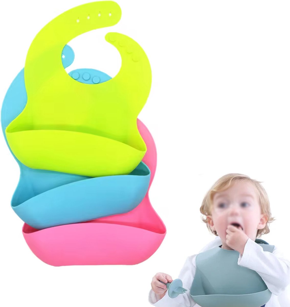 Goedkoopste Siliconen Baby Slabbetje - Slab met een Opvangbakje - Silicone Bib Slab - Bibs - LOUZIR