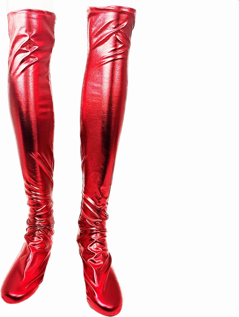Goedkoopste BamBella® - Hoge Kousen - Onesize - Rood Shiny Wetlook - Sexy Kniekousen van Super Glans Dames sokken