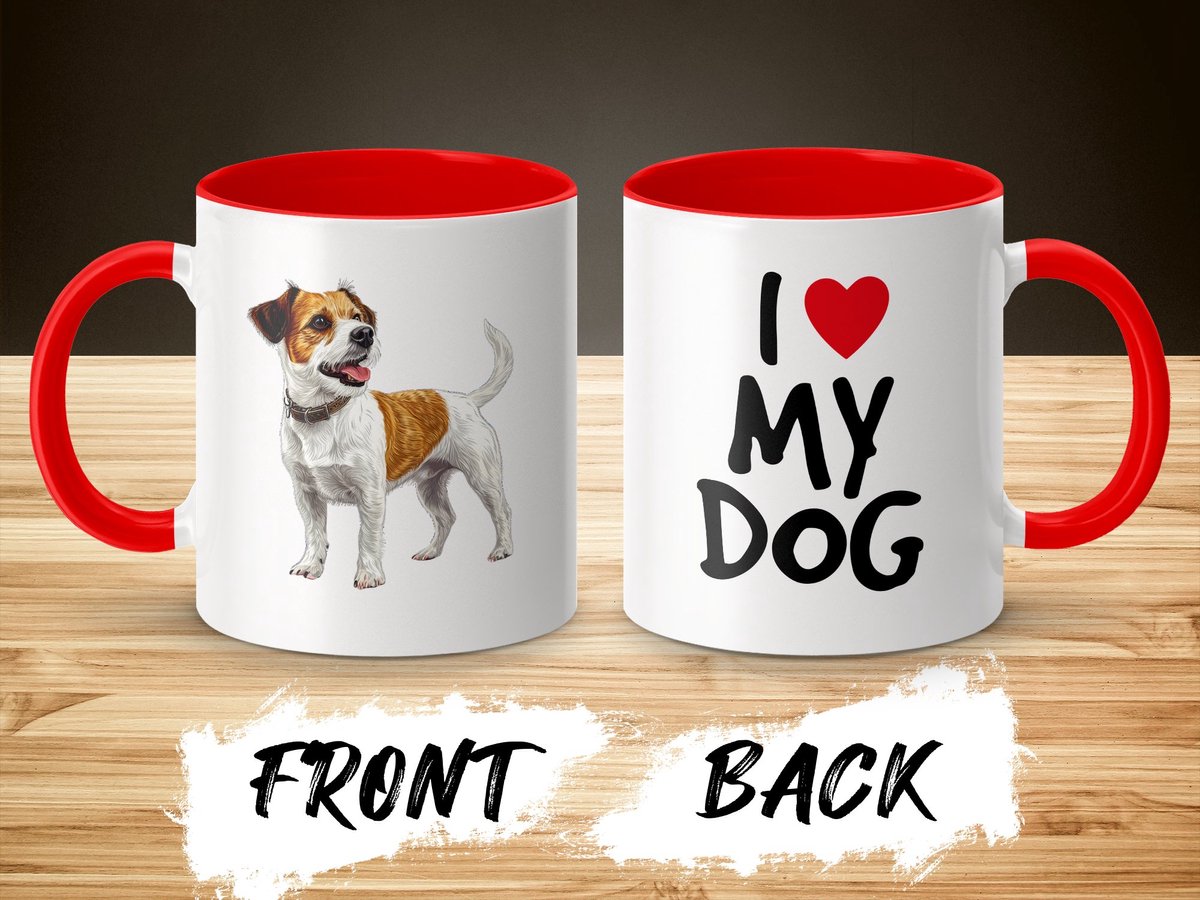 Mok rood/wit Jack Russell Terrier dog - I love my dog / dog lover / dogs - ik hou van mijn hond / hondenliefhebber / honden