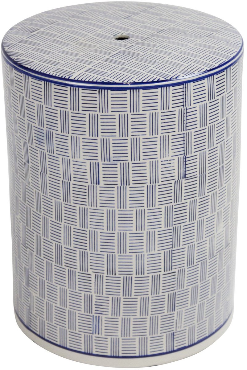 Fine Asianliving Keramische Kruk Blauw Wit Strepen Handgemaakt D33xH46cm Keramiek Bijzettafel Porselein Stoel Tuinkruk