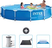 Piscine à cadre rond Intex - 366 x 76 cm - Blauw - Pompe de filtration de piscine incluse - Tapis Solar - Tapis de sol