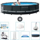 Intex Rond Ultra XTR Frame Zwembad - 488 x 122 cm - Inclusief Pomp - Ladder - Grondzeil - Afdekzeil Onderhoudspakket - Filterbollen - Stofzuiger