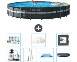 Intex Rond Ultra XTR Frame Zwembad - 732 x 132 cm - Inclusief Pomp - Ladder - Grondzeil - Afdekzeil Onderhoudspakket - Filterbollen - Vloertegels