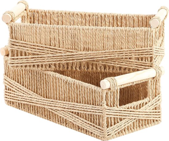 Set Van 2 Gevlochten Macramé Opbergmanden, Boho Decor Geweven Manden Met Handvat Decoratief Werkblad Toilettank Plank Kastorganizer Wit Set Van 2 Gevlochten Macramé Opbergmanden, Boho Decor Geweven Manden Met Handvat Decoratief Werkblad Toilettank Plank Kastorganizer Wit