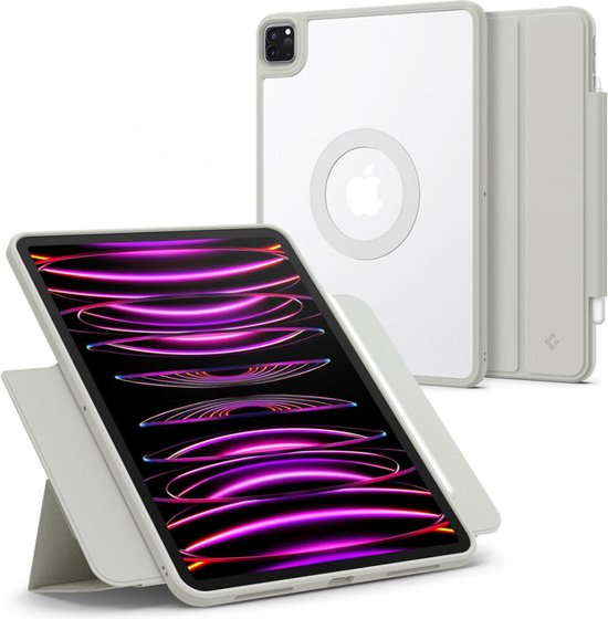 Spigen AirSkin Pro OneTap Hoes Geschikt voor iPad Pro 12.9 (2022/2021/2020/2018) - Book Case met Standaard - Sleep/Wake Functie - Magnetisch Afneembare Cover - Grijs