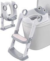 Bastix - Toiletbril voor kinderen met trap, wc-bril voor jongens en meisjes, in hoogte verstelbaar en inklapbaar, toiletopzetstuk voor kinderen met gevoerde, spat- en antislip treeplank (wit/grijs)