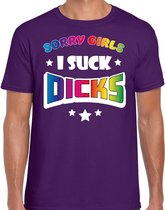 Bellatio Decorations Gay Pride T-shirt voor heren - sorry girls i suck dicks - paars - regenboog L