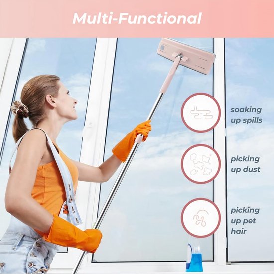 Mop En Emmerset Microvezel - Platte Mop Nat En Droog Met Roestvrijstalen Handgreep (blauw)