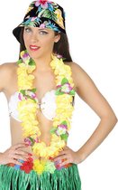 Ensemble de costumes de carnaval - party tropicale hawaïenne - chapeau bob noir - guirlande de fleurs jaunes - adultes