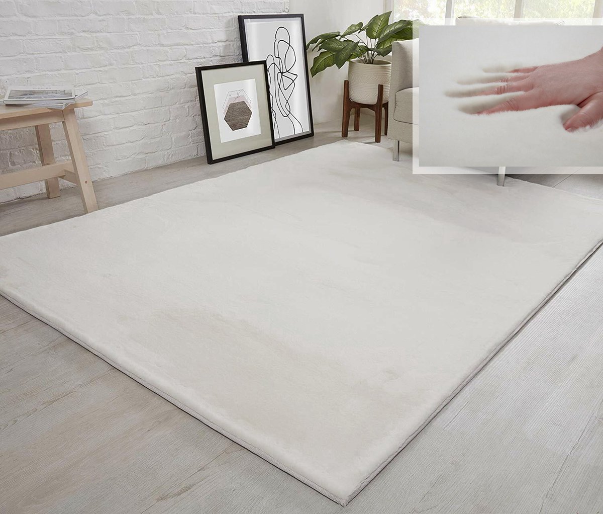 Flycarpets Fluffy Hoogpolig Super Zacht Effen Vloerkleed - Creme - 160x230 cm