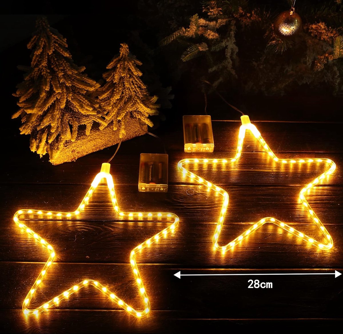 Yowin Étoile Lumineuse 2 Pièces 75 LED Etoile De Noël A Suspendre, Decoration Noël Exterieur A Pile Avec Minuterie, Étoile De Sapin De Noel Étanche Fenetre Lumineux Pour Balcon Fête Intérieur Maison