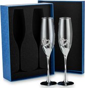 2-delige creatieve champagneglazen set met geschenkdoos bruiloft kristal hartvormige champagne fluiten, roosteren fluitglazen met strass omrande harten decor voor bruiloft verjaardag feest