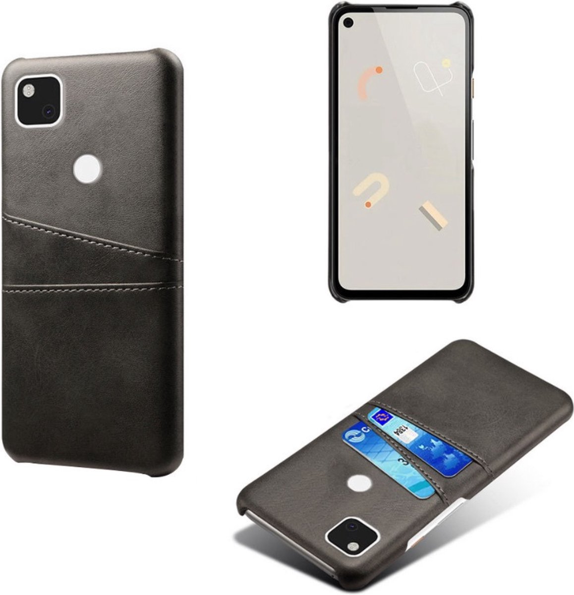Backcover met Opbergvakjes + Glas Screenprotector voor Google Pixel 4a _ Zwart