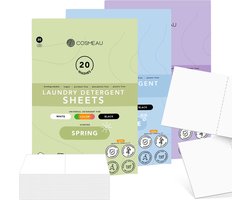 Cosmeau Proefpakket 3x20 Wasmiddeldoekjes - Wasstrips - 60 Wasbeurten - Lentefris Lavendel Zeebries - Wasvellen - Wasmiddel - Detergent Sheets - Wasdoekjes