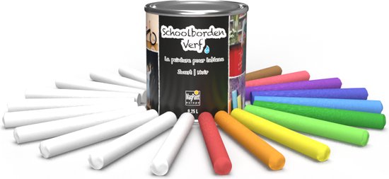 Schoolbordenverf Zwart 250ml (tot 2,5 m2) + 20 Krijtjes, Krijtbordverf