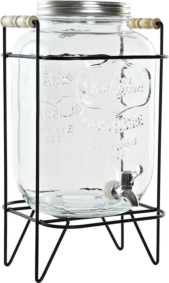 ITEM Drankdispenser - 8 liter - glas - metalen houder - voor warme en koude dranken - 23x26x42 cm