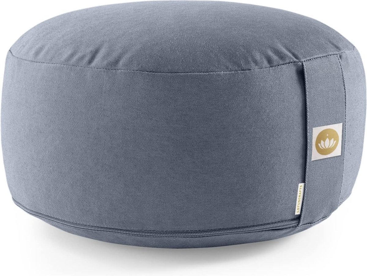Yogakussen, rond meditatiekussen van biokatoen, GOTS-gecertificeerd, zithoogte: 15 cm, blauw