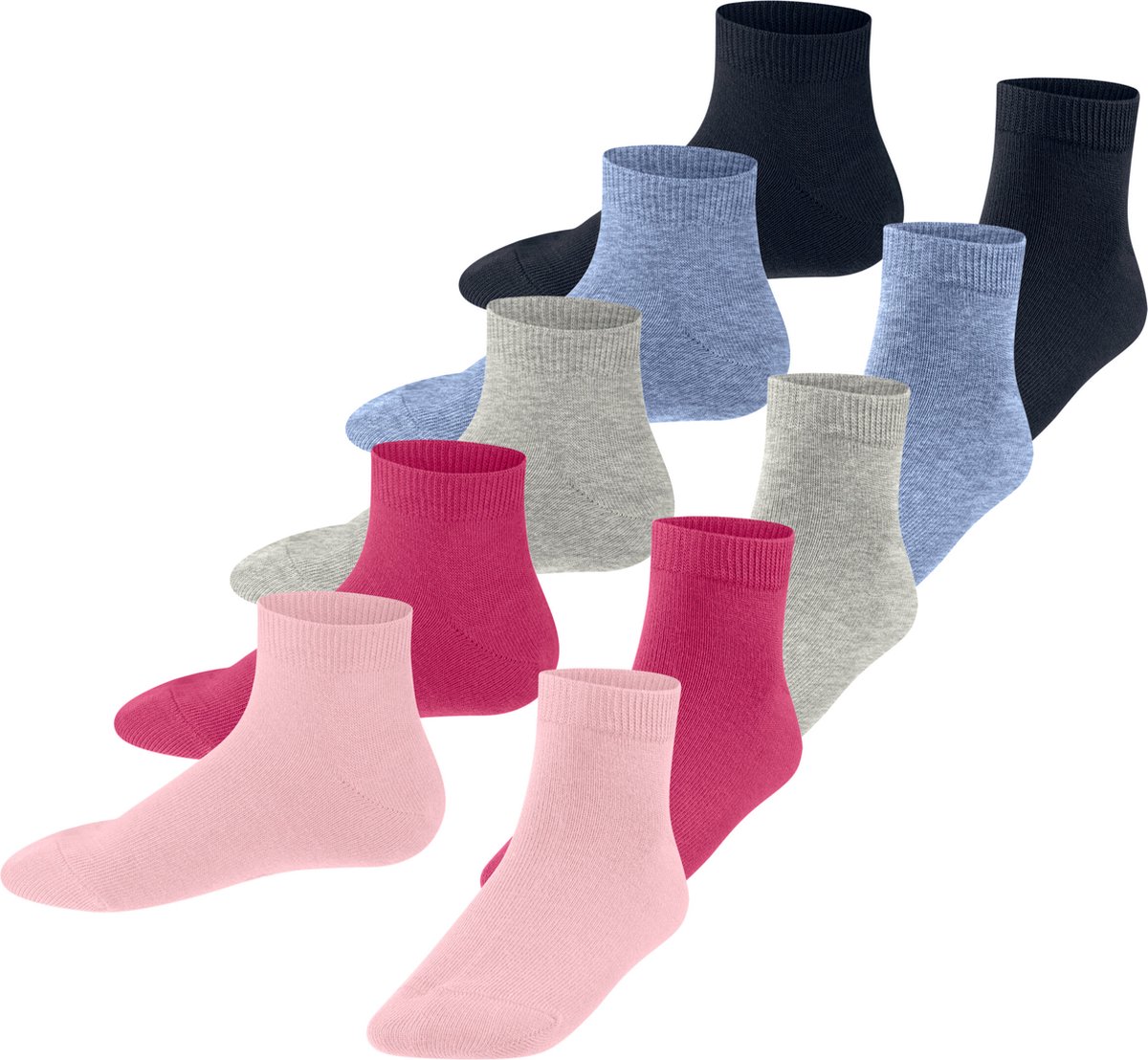 Esprit Solid-Mix 5-Pack kort eenkleurig katoen multipack sneakersokken enkelsokken kinderen veelkleurig - maat 35-38