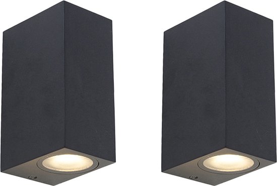 QAZQA baleno - Moderne Wandlamp Up Down voor buiten - 2 stuks - D 9 cm - Zwart - Buitenverlichting