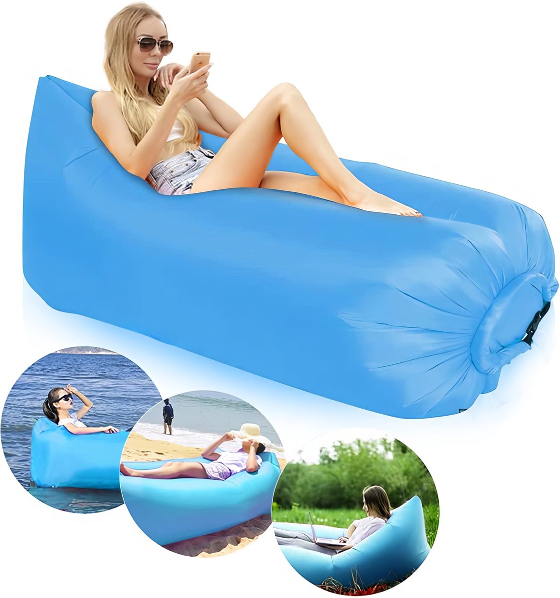 Air Lounger - Lucht Lounger -Zitzak - Sofa Matras -Luchtbed - Zwembad - Strand - Luchtbed Airlounger - Water - Camping- Lichtblauw