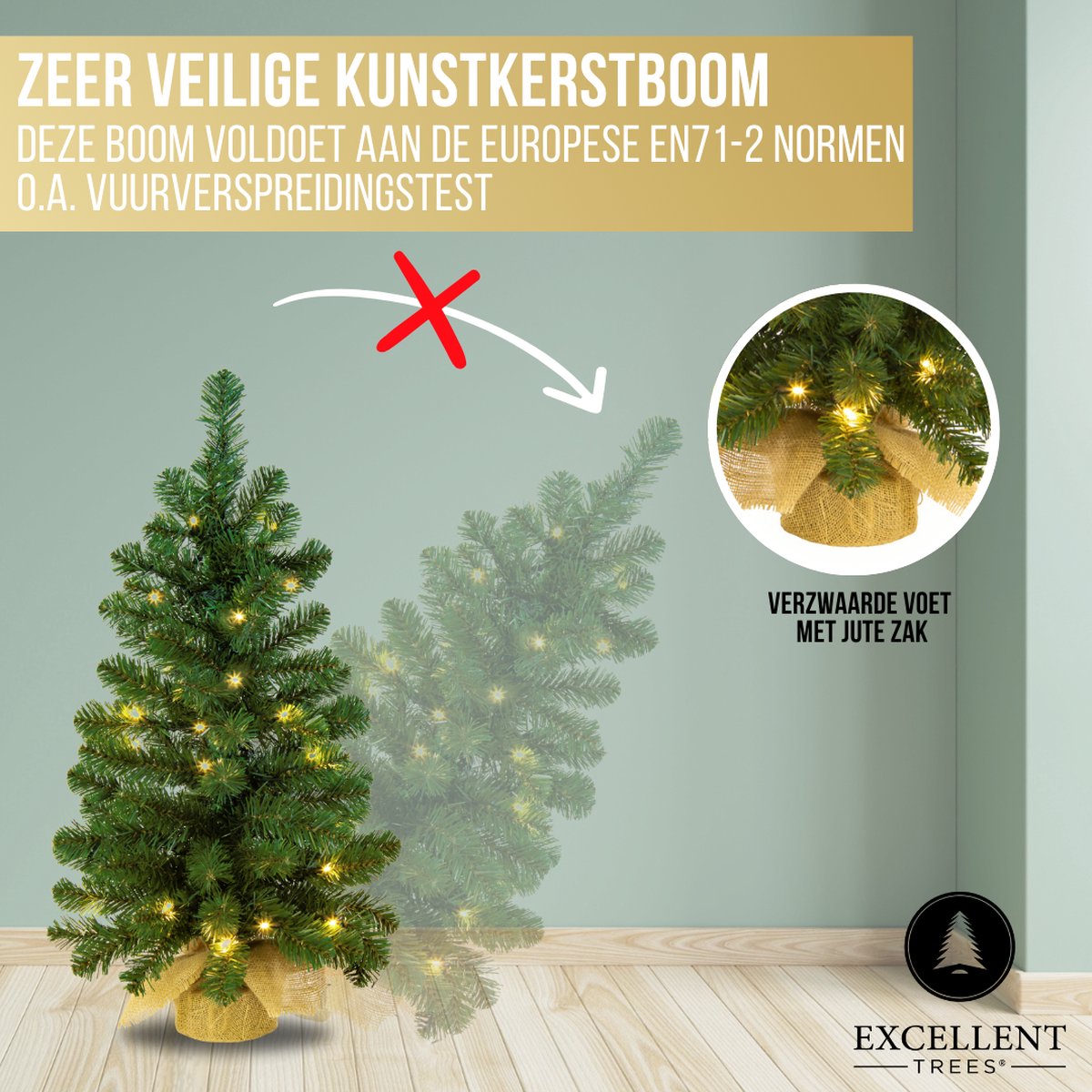 Excellent Trees® Jarbo Mini Kerstboom 75 cm met verlichting - Kunstkerstboom kant en klaar met Verlichting - Hoogwaardig PVC - 55 LED Lampjes – foto 7