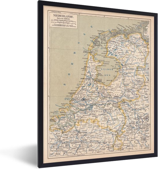 Foto: Fotolijst incl poster kaart van nederland uit 1877 60x80 cm posterlijst