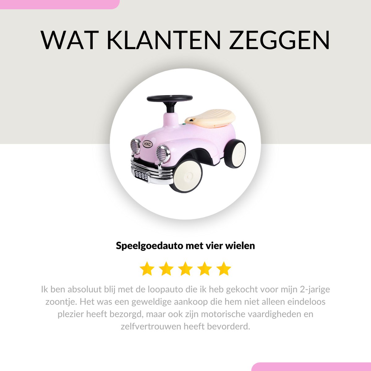 Buxibo Retro Loopauto | Loopwagen voor Jongens & Meisjes | 1-3 jaar | Veilig | Stimuleert Motorische Vaardigheden | Roze - 58x29x38cm — afbeelding 4