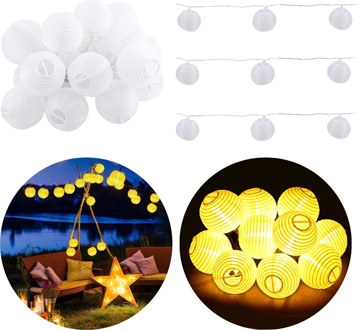 Cheqo® Lampionnen Slinger - Feestverlichting - Lichtslang - Lichtslinger Lampion - Lampionnen met Verlichting - Warm Wit - 10.75 Meter - 20 Lampions - Cheqo