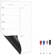 Agenda hebdomadaire magnétique - 40 x 30 cm - Tableau mémo pour koelkast - Organisateur effaçable - Comprend 4 marqueurs de couleur - Anglais