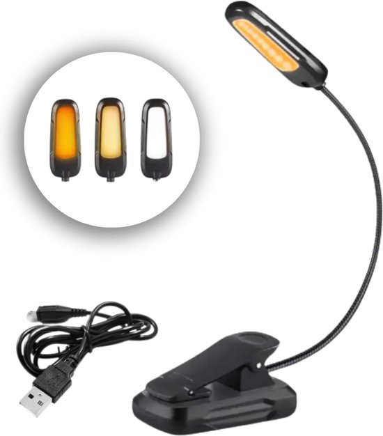 ZoeZo - LED Leeslampje - Voor boek - Bed nachtkastje leeslamp - Boeklamp - Met klem - 360°C Flexibele nek - USB Oplaadbaar - 3 Lichtstanden