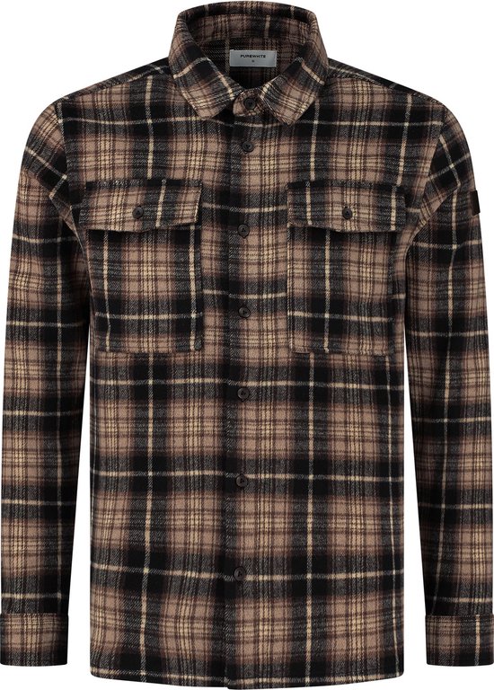 Purewhite - Heren Regular Fit Overhemd - Bruin - Maat XL