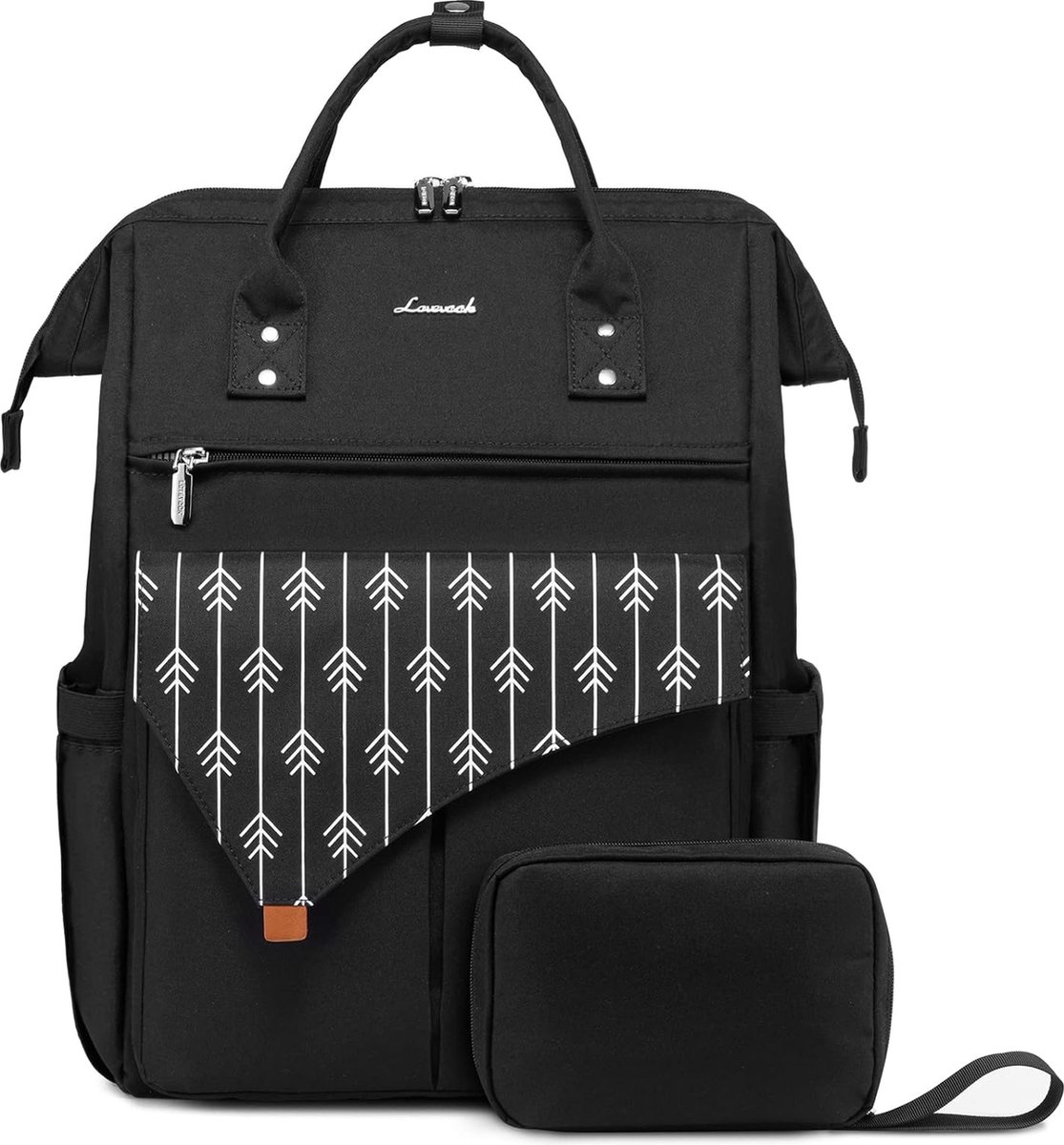 Laptoptas 15.6 inch 2-delig - Zwart patroon - Rugzak voor laptops - 41 x 30 x 15 cm - Rugtas voor school, werk, kantoor, reizen