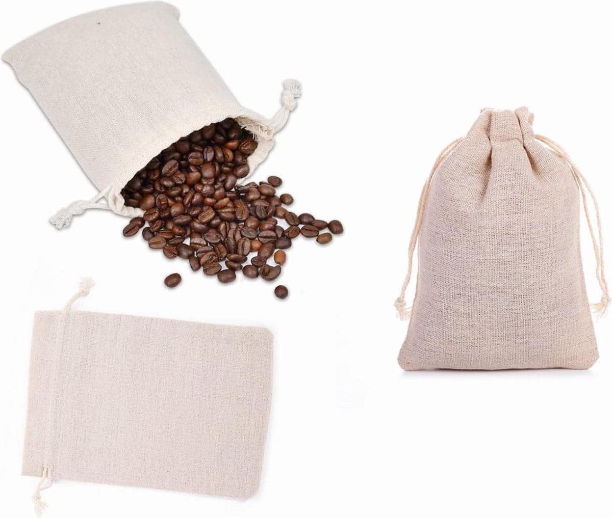 HERZWILD 25pcs Petit Sac Cordon, Coton Mousseline ,Reutilisable Sac Cordon, Coton Sacs Jute ,de Cordon Pour Bijoux, Thé Sachets Filtre, Mariage Et Artisanat