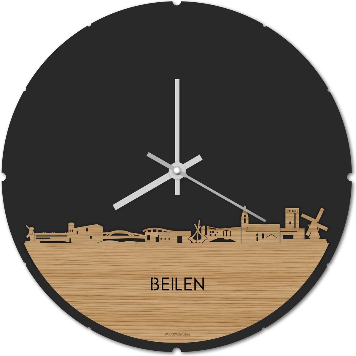 Skyline Klok Rond Beilen Bamboe hout - Ø 44 cm - Stil uurwerk - Wanddecoratie - Meer steden beschikbaar - Woonkamer idee - Woondecoratie - City Art - Steden kunst - Cadeau voor hem - Cadeau voor haar - Jubileum - Trouwerij - Housewarming -