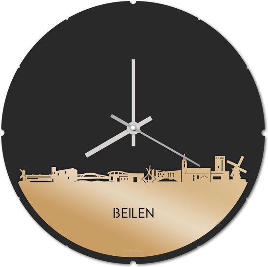 Skyline Klok Rond Beilen Goud Metallic - Ø 44 cm - Stil uurwerk - Wanddecoratie - Meer steden beschikbaar - Woonkamer idee - Woondecoratie - City Art - Steden kunst - Cadeau voor hem - Cadeau voor haar - Jubileum - Trouwerij - Housewarming -