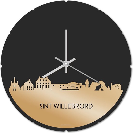 Skyline Klok Rond Sint Willebrord Goud Metallic - Ø 44 cm - Stil uurwerk - Wanddecoratie - Meer steden beschikbaar - Woonkamer idee - Woondecoratie - City Art - Steden kunst - Cadeau voor hem - Cadeau voor haar - Jubileum - Trouwerij - Housewarming -