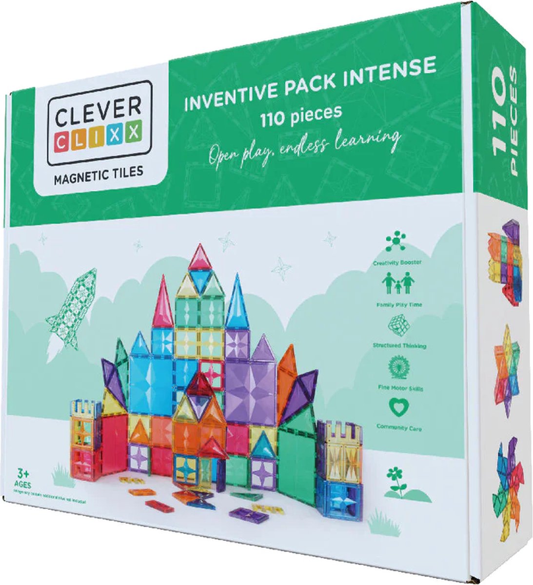 Cleverclixx Magnetisch Speelgoed | Inventive Pack Intense | 110 Stuks | Speelgoed 3 jaar