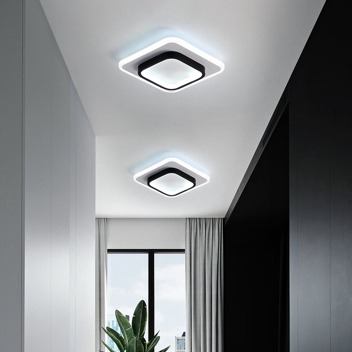 Plafonnier LED, Lampe de plafond nordique 20W pour Couloirs Salon Chambre à  coucher, Diamètre 24cm, 3000K-6500K Carré