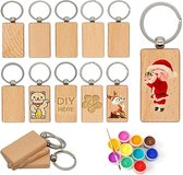 Houten sleutelhangers, 60 stuks, blanco, gepersonaliseerd, doe-het-zelf houten sleutelhanger, sleutelring, beschrijfbaar, onbewerkte houten borden, cadeau voor dames, kerstornamenten, bruin