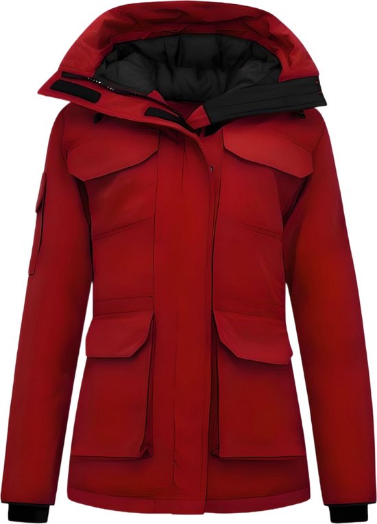 Dames Jas Lang - Damesjassen Winter - Gewatteerde Jas Dames Halflang - 7603 - Rood
