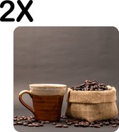BWK Luxe Placemat - Koffie met Koffiebonen Zakje - Set van 2 Placemats - 40x40 cm - 2 mm dik Vinyl - Anti Slip - Afneembaar