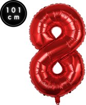 Fienosa Cijfer Ballonnen nummer 8 - Rood - 127 cm - XXL Groot - Helium Ballon - Verjaardag Ballon